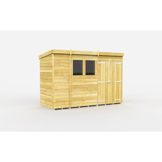 11 x 4 Feet Pent Shed - Double Door With Windows - Wood - L118 x W329 x H201 cm