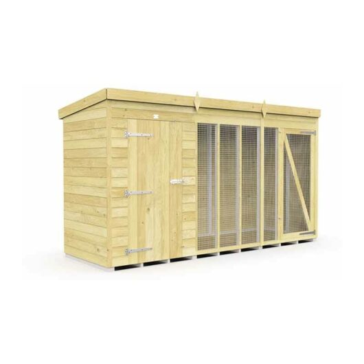 12ft X 4ft Dog Kennel and Run Full Height - Wood - L 118 x W 358 x H 201 cm