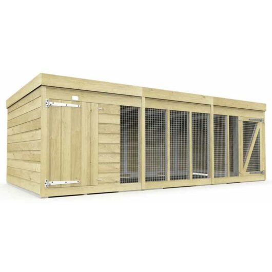 12ft x 6ft Dog Kennel and Run - Wood - L 185 x W 358 x H 127 cm
