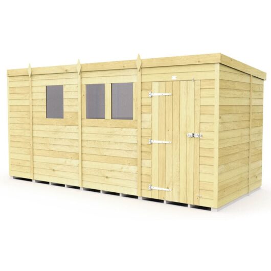 13 x 6 Feet Pent Shed - Single Door With Windows - Wood - L178 x W387 x H201 cm
