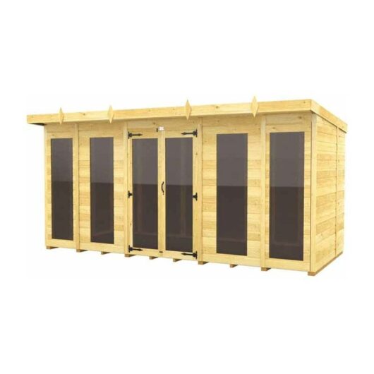 14ft x 6ft Pent Summer House (Full Height Window) - Wood - L 178 x W 417 x H 201 cm