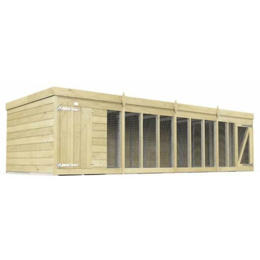 16ft x 4ft Dog Kennel and Run - Wood - L 127 x W 474 x H 127 cm