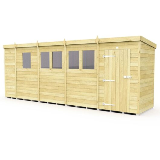 17 x 4 Feet Pent Shed - Single Door With Windows - Wood - L118 x W492 x H201 cm