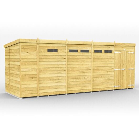 17 x 7 Feet Pent Security Shed - Double Door - Wood - L214 x W492 x H201 cm