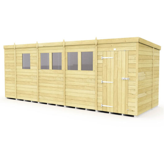 17 x 7 Feet Pent Shed - Single Door With Windows - Wood - L214 x W492 x H201 cm