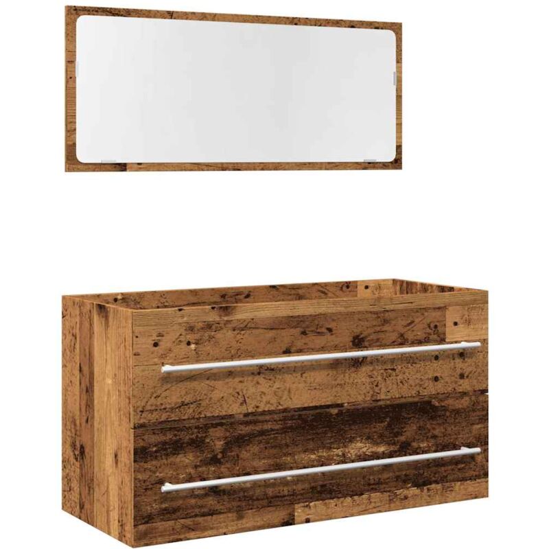 2 Piece Bathroom Furniture Set Old Wood Engineered Wood Vidaxl