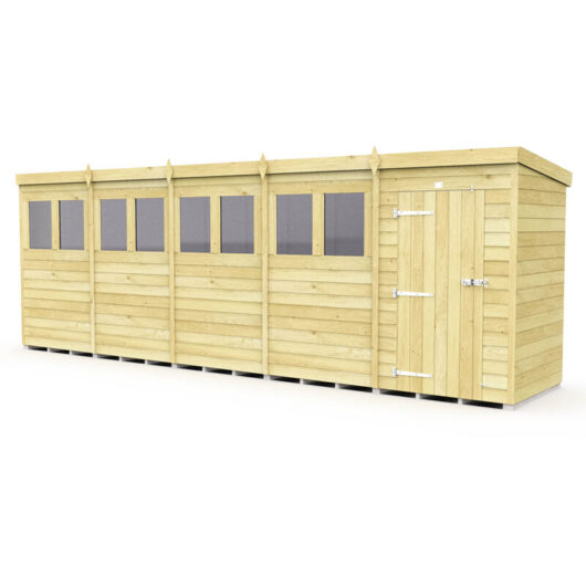 20 x 5 Feet Pent Shed - Single Door With Windows - Wood - L147 x W589 x H201 cm