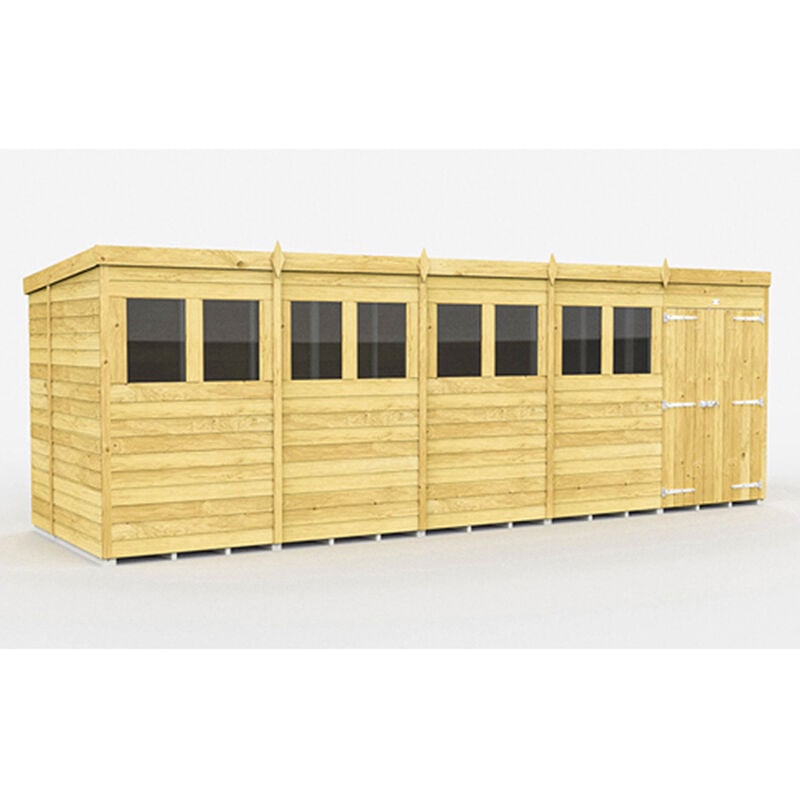 20 x 7 Feet Pent Shed - Double Door With Windows - Wood - L214 x W589 x H201 cm