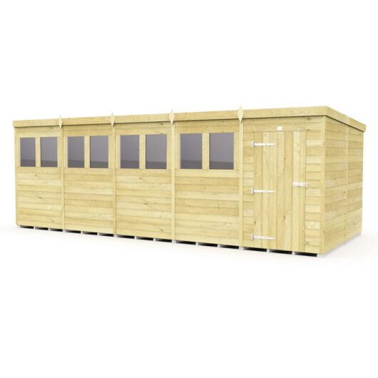 20 x 8 Feet Pent Shed - Single Door With Windows - Wood - L231 x W589 x H201 cm