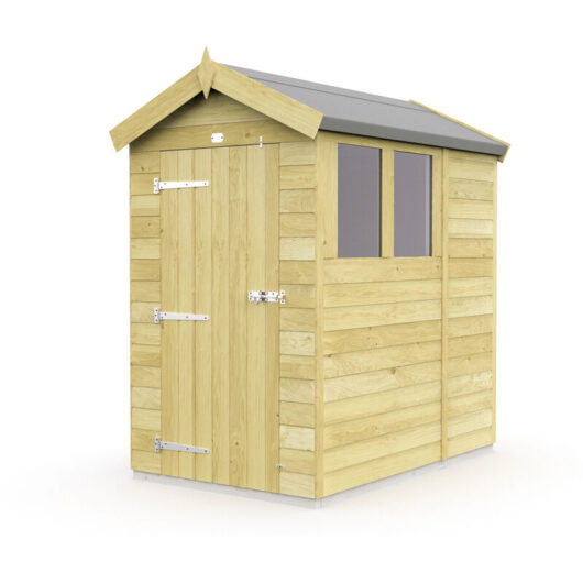 4 x 7 Feet Apex Shed - Single Door With Windows - Wood - L214 x W118 x H217 cm