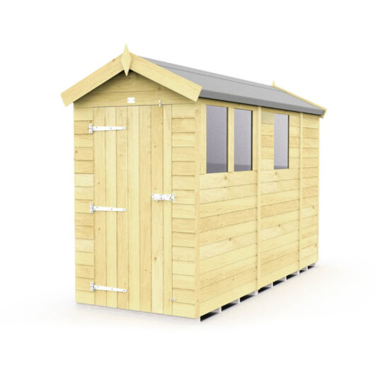 4 x 9 Feet Apex Shed - Single Door With Windows - Wood - L272 x W118 x H217 cm