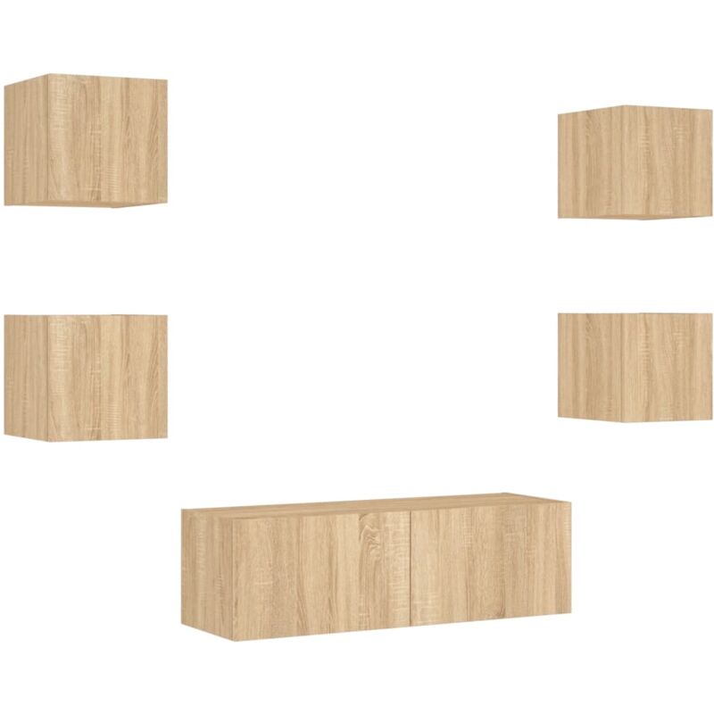 5 Piece tv Wall Cabinets with led Lights Sonoma Oak Vidaxl