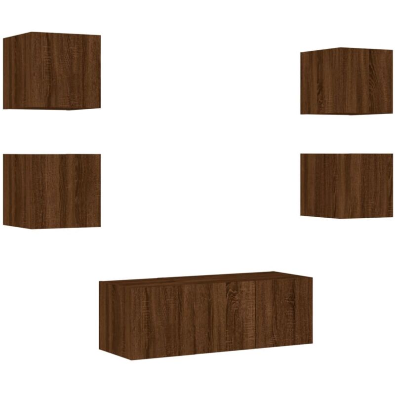 6 Piece tv Wall Units with led Brown Oak Engineered Wood Vidaxl