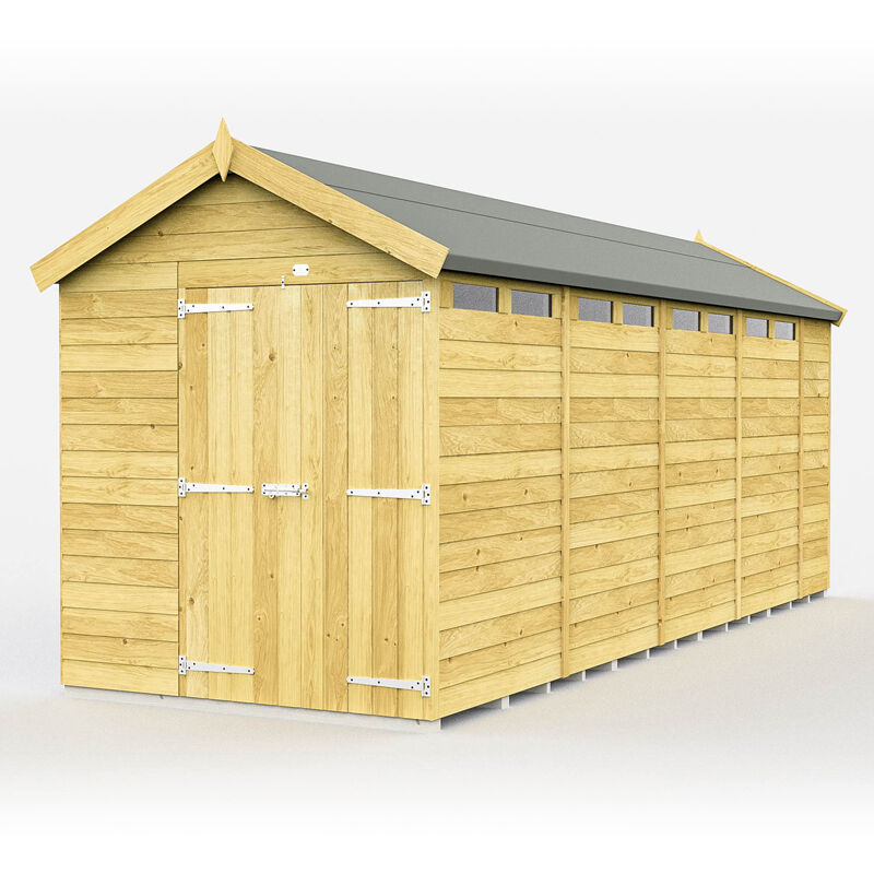 6 x 18 Feet Apex Security Shed - Double Door - Wood - L533 x W175 x H217 cm