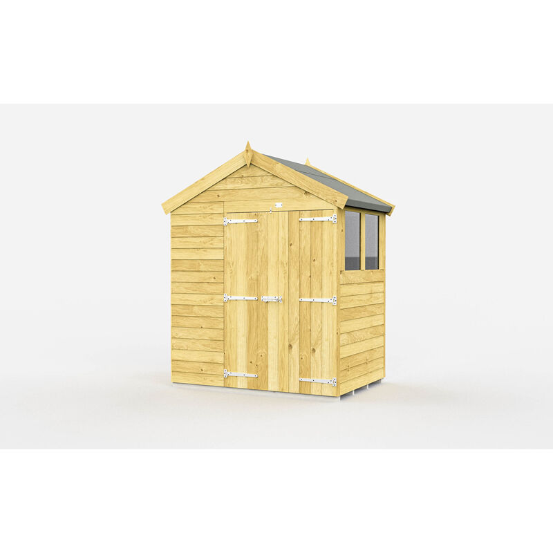 6 x 4 Feet Apex Shed - Double Door With Windows - Wood - L127 x W175 x H217 cm