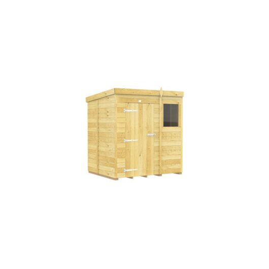 6 x 5 Feet Pent Shed - Single Door With Windows - Wood - L147 x W185 x H201 cm
