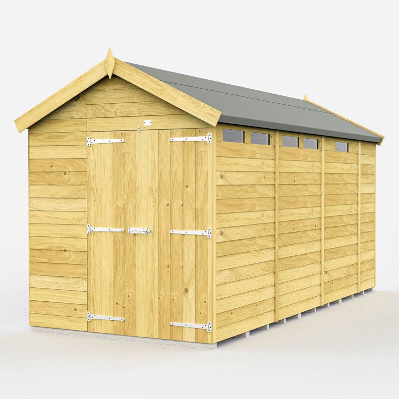 7 x 13 Feet Apex Security Shed - Double Door - Wood - L387 x W214 x H217 cm