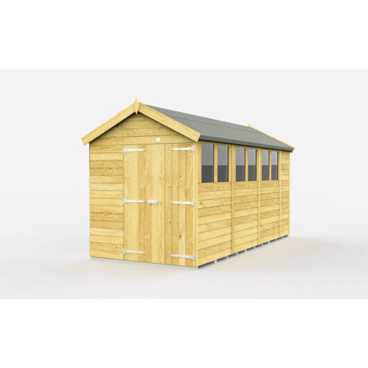 7 x 15 Feet Apex Shed - Double Door With Windows - Wood - L454 x W214 x H217 cm