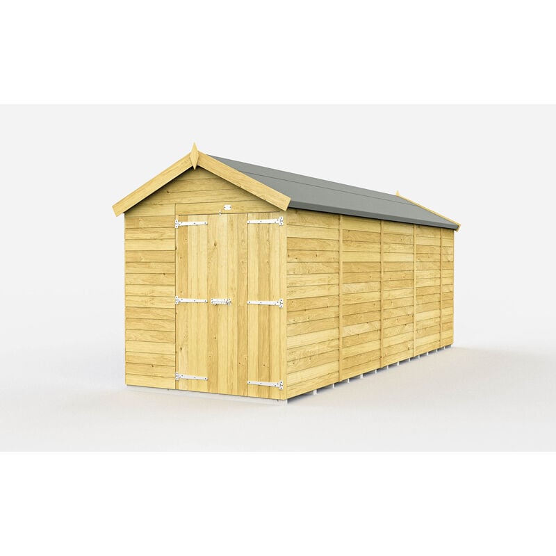 7 x 18 Feet Apex Shed - Double Door Without Windows - Wood - L533 x W214 x H217 cm