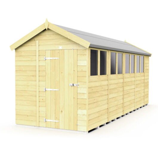 7 x 19 Feet Apex Shed - Single Door With Windows - Wood - L560 x W214 x H217 cm