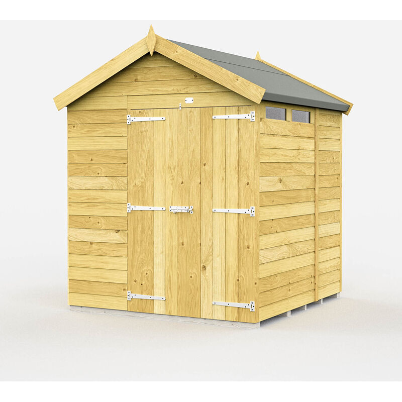 7 x 6 Feet Apex Security Shed - Double Door - Wood - L187 x W214 x H217 cm