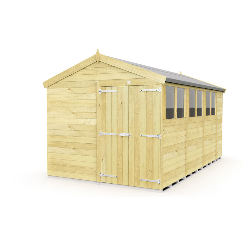 8 x 14 Feet Apex Shed - Double Door With Windows - Wood - L417 x W231 x H217 cm