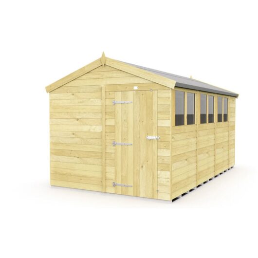 8 x 15 Feet Apex Shed - Single Door With Windows - Wood - L454 x W231 x H217 cm