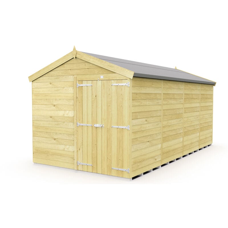 8 x 16 Feet Apex Shed - Double Door Without Windows - Wood - L472 x W231 x H217 cm
