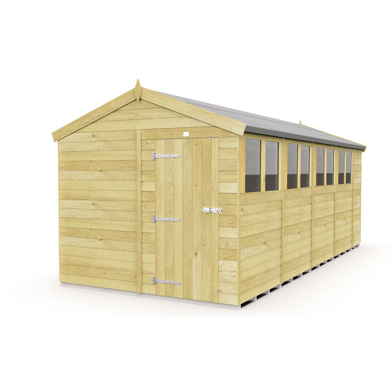 8 x 18 Feet Apex Shed - Single Door With Windows - Wood - L533 x W231 x H217 cm