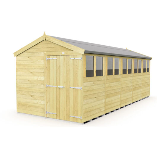 8 x 20 Feet Apex Shed - Double Door With Windows - Wood - L592 x W231 x H217 cm