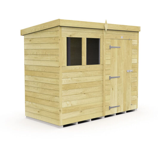 8 x 4 Feet Pent Shed - Single Door With Windows - Wood - L118 x W243 x H201 cm