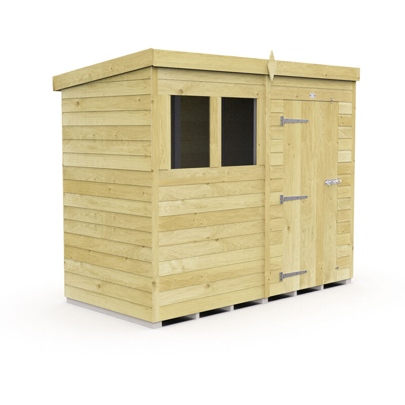 8 x 4 Feet Pent Shed - Single Door With Windows - Wood - L118 x W243 x H201 cm