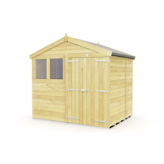 8 x 5 Feet Apex Shed - Double Door With Windows - Wood - L158 x W231 x H217 cm