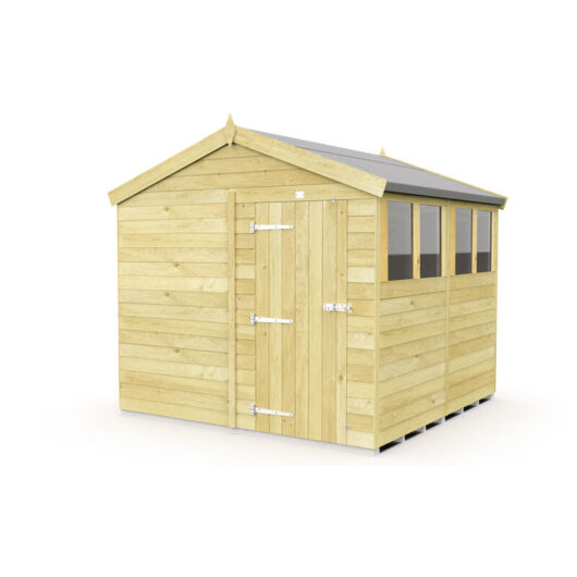 8 x 8 Feet Apex Shed - Single Door With Windows - Wood - L243 x W231 x H217 cm