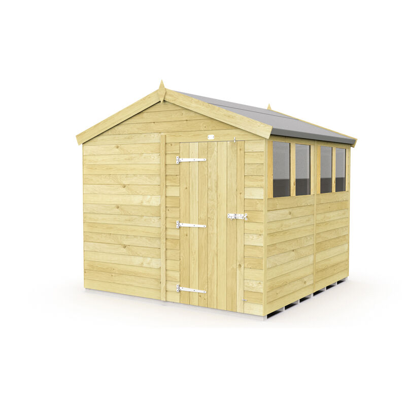8 x 8 Feet Apex Shed - Single Door With Windows - Wood - L243 x W231 x H217 cm