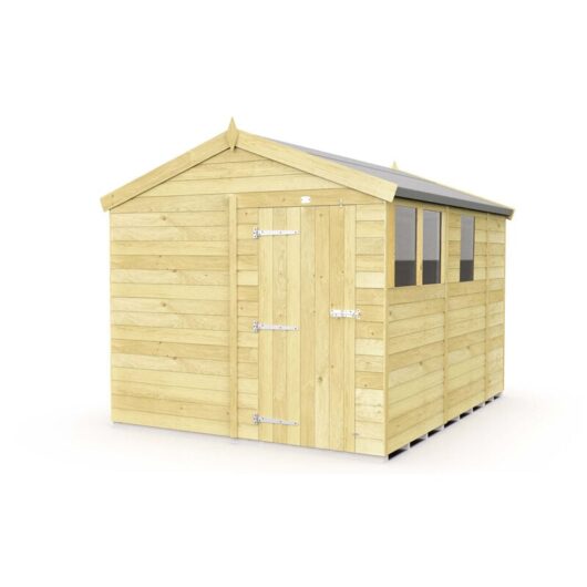 8 x 9 Feet Apex Shed - Single Door With Windows - Wood - L272 x W231 x H217 cm