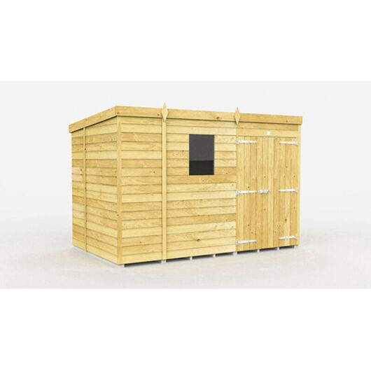 9 x 7 Feet Pent Shed - Double Door With Windows - Wood - L214 x W276 x H201 cm