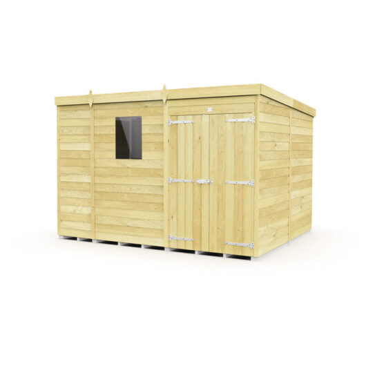 9 x 8 Feet Pent Shed - Double Door With Windows - Wood - L231 x W276 x H201 cm