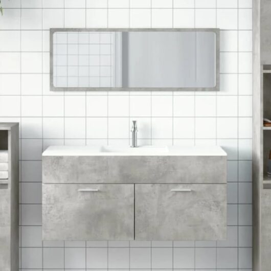 Bastrop Wooden Bathroom Cabinet With Mirror In Concrete Grey