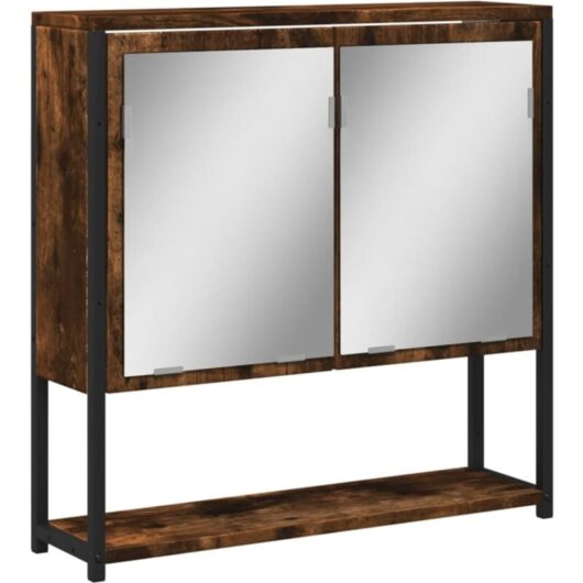 Bathroom Mirror Cabinet Smoked Oak 60x16x60 cm Engineered Wood Vidaxl