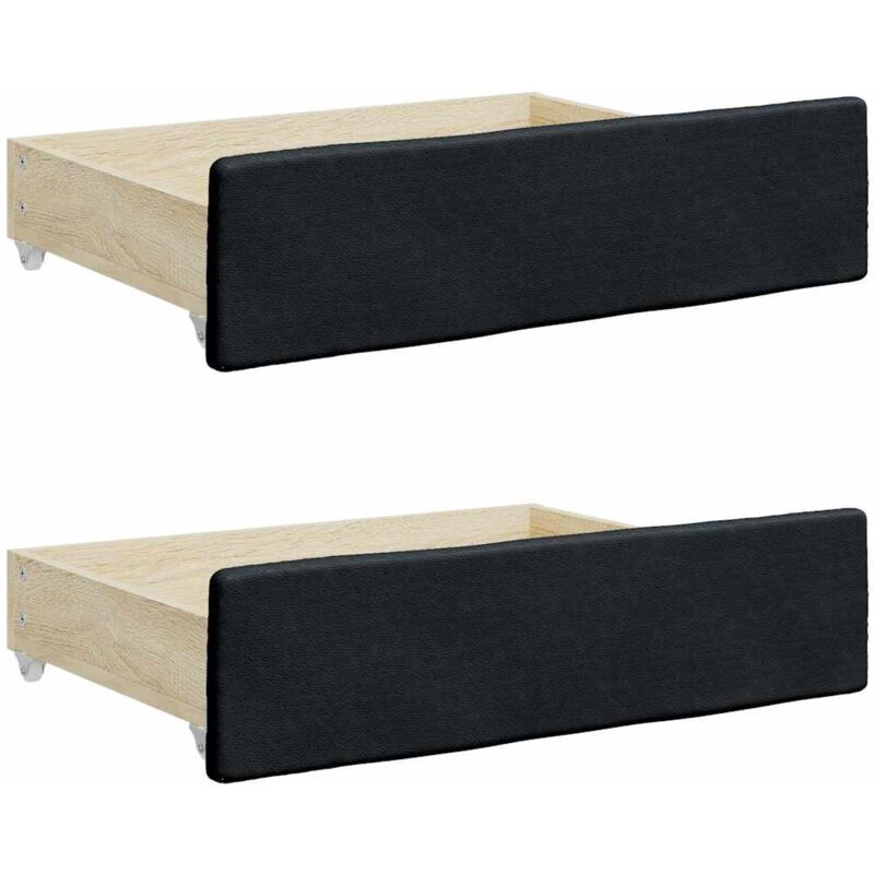 Bed Drawers 2 pcs Black Engineered Wood and Faux Leather Vidaxl