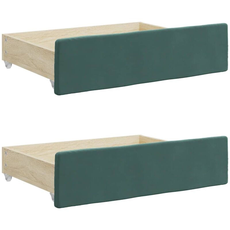 Bed Drawers 2 pcs Dark Green Engineered Wood and Velvet Vidaxl