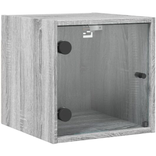 Bedside Cabinet with Glass Door Grey Sonoma 35x37x35 cm Vidaxl