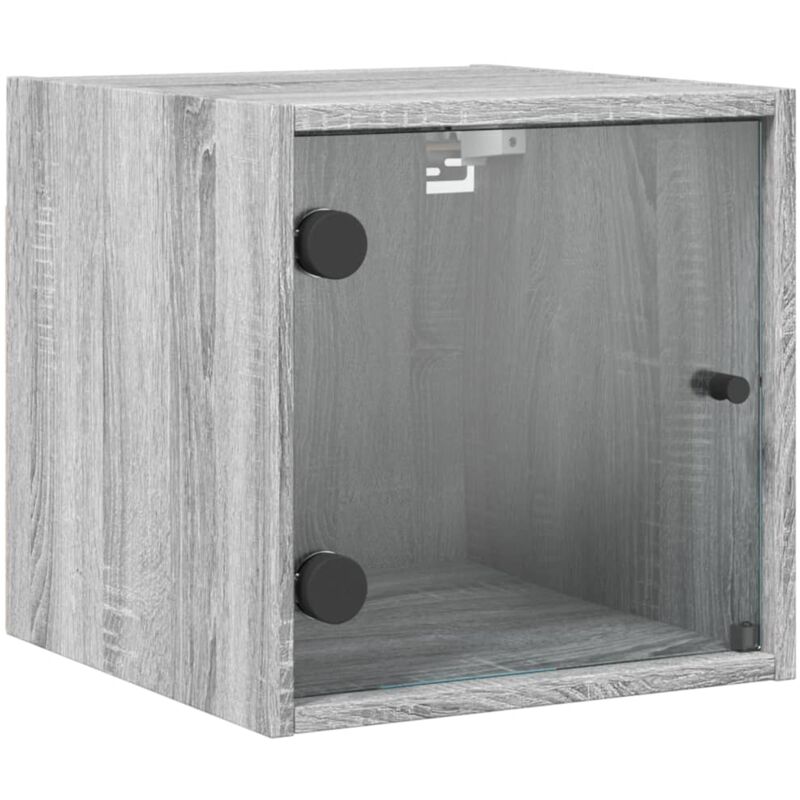 Bedside Cabinet with Glass Door Grey Sonoma 35x37x35 cm Vidaxl