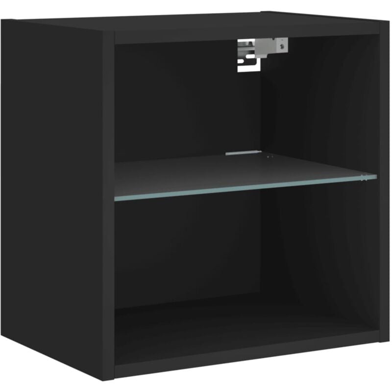 Bedside Cabinet with LED Lights Wall-mounted Black vidaXL