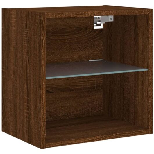 Bedside Cabinet with led Lights Wall-mounted Brown Oak Vidaxl