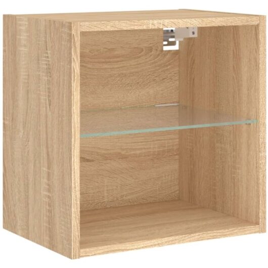 Bedside Cabinet with led Lights Wall-mounted Sonoma Oak Vidaxl