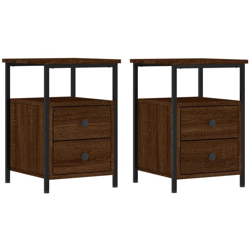Bedside Cabinets 2 pcs Brown Oak 34x35.5x50 cm Engineered Wood Vidaxl