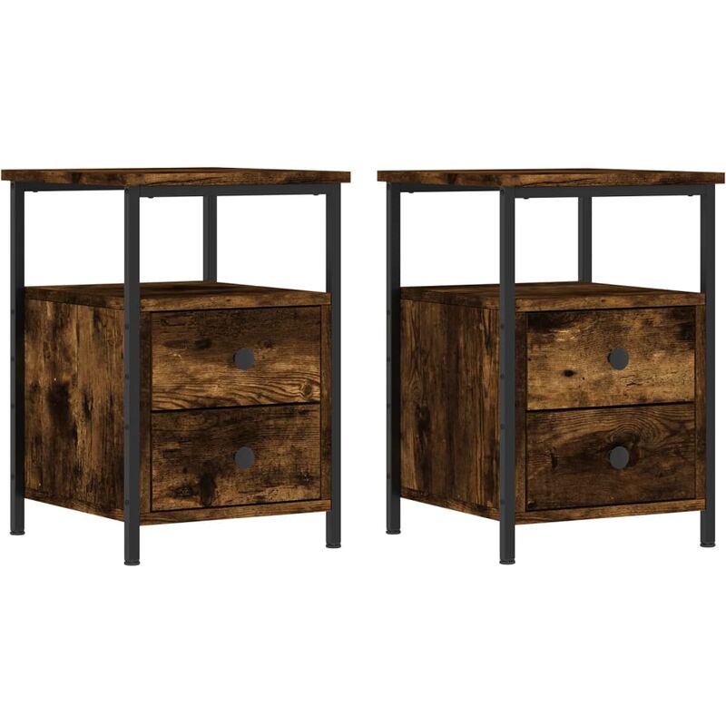 Bedside Cabinets 2 pcs Smoked Oak 34x35.5x50 cm Engineered Wood Vidaxl