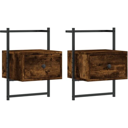 Bedside Cabinets Wall-mounted 2 pcs Smoked Oak 35x30x51 cm Engineered Wood vidaXL